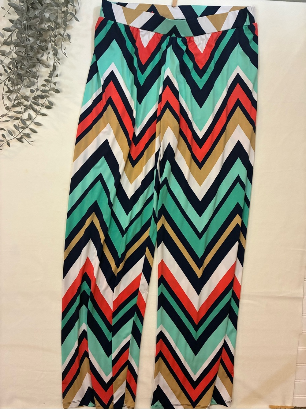 Chevron-Print Wide Leg Pants in Aqua & Multi